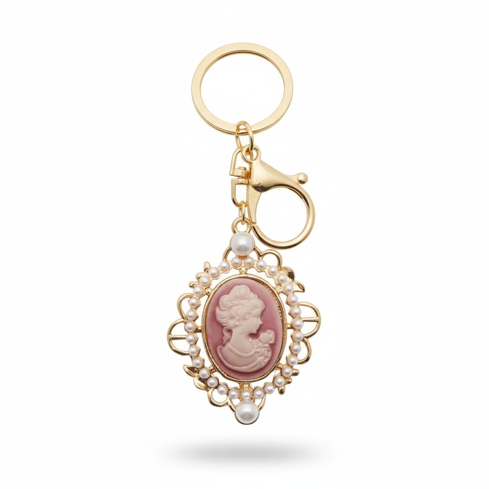 Gold Cameo Pearl Keychain - Available In Six Colors